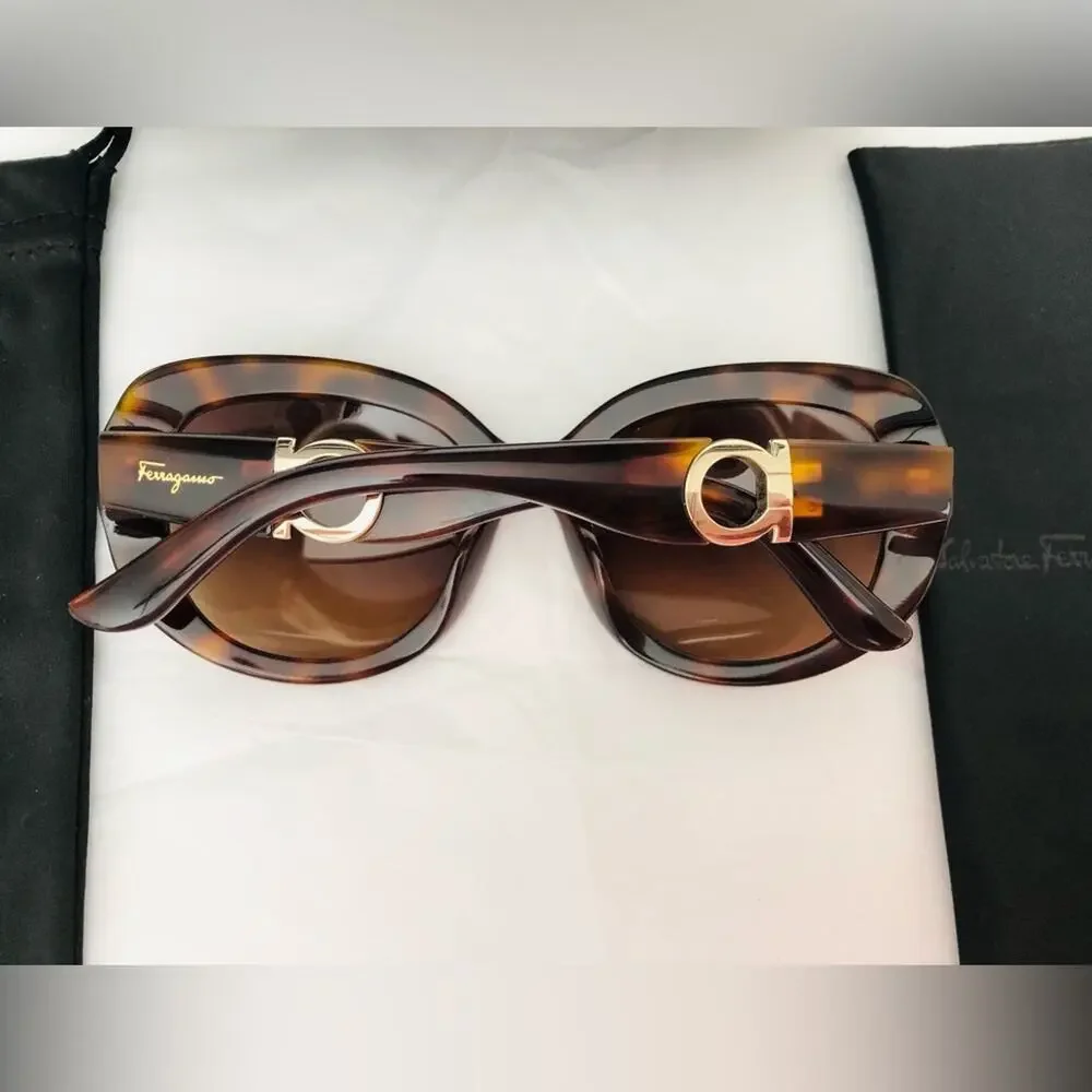 Salvatore Ferragamo Tortoise & Gold Sunglasses Case Dust Bag & Cloth Retail $475